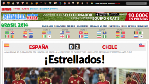 Eliminação do campeão "invade" manchetes "online" em Espanha