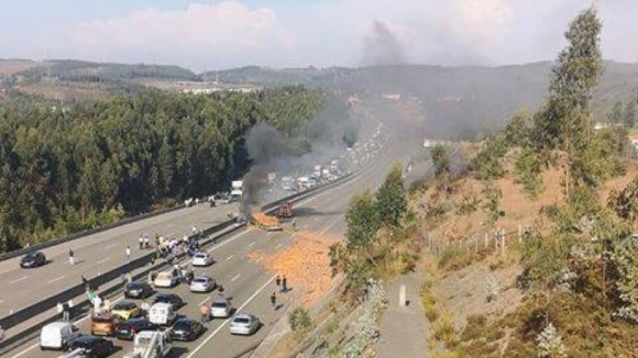 Camião de tijolos arde na A3 na zona da Trofa e causa quilómetros de filas nos dois sentidos