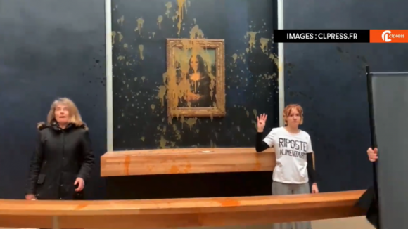Manifestantes lançam sopa contra o quadro de Mona Lisa por uma "alimentação sustentável"