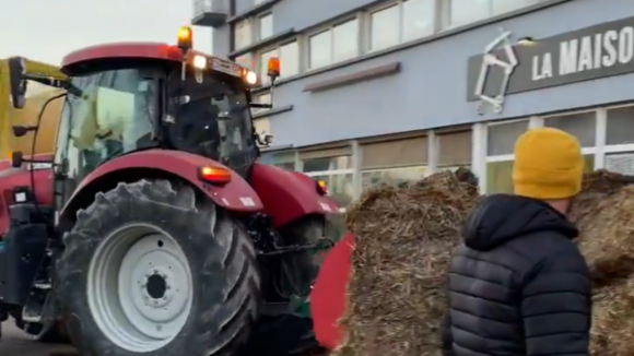 Agricultores despejam monte de estrume à porta de banco francês