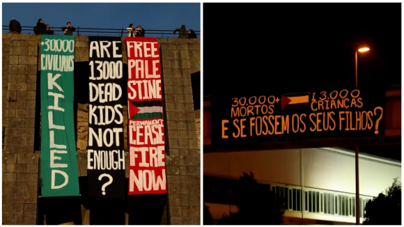 Faixas colocadas no Porto exigem libertação da Palestina