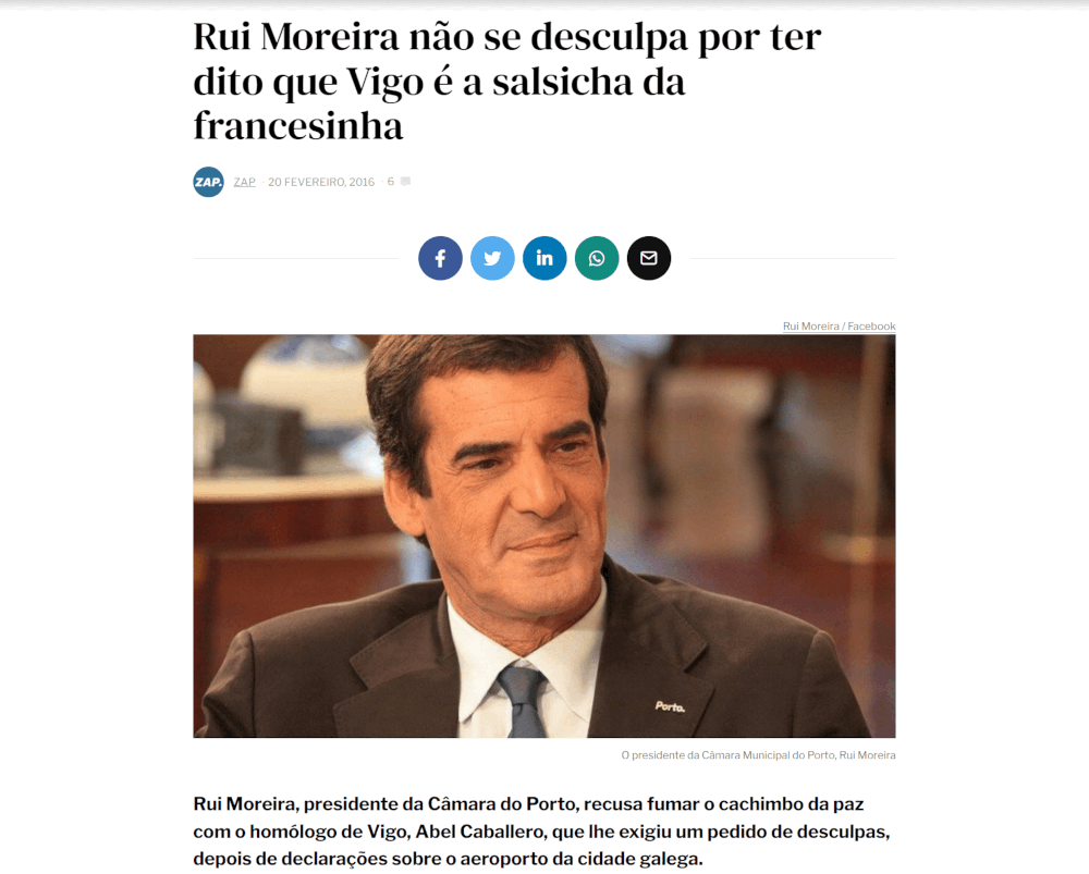A entrevista de Rui Moreira à Revista Visão teve eco na imprensa nacional e galega