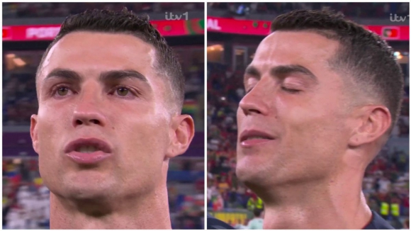 Cristiano Ronaldo emociona-se durante o hino português