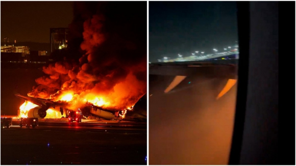 As imagens do interior do avião em chamas no aeroporto de Tóquio