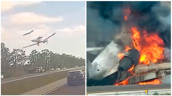 Vídeo capta momento em que avião cai na autoestrada e mata duas pessoas