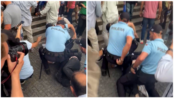 Um detido no protesto pr&oacute;-Palestina durante discurso de Von der Leyen no Porto