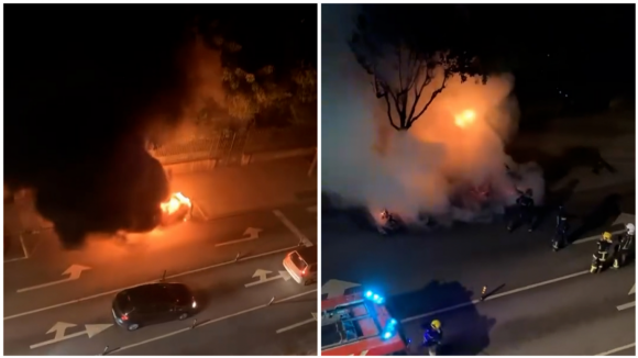 As imagens do incêndio que consumiu seis motas de entrega de comida no Porto