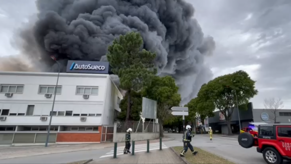 As imagens do incêndio que está a consumir uma empresa na zona industrial no Porto