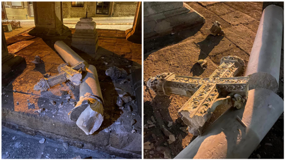 Cruzeiro classificado monumento nacional destru&iacute;do em Guimar&atilde;es. Causa ainda desconhecida